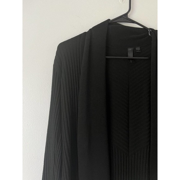 Zoe + Phoebe Black Ribbed Open Front Waterfall Knit Basic Cardigan Size Medium - Picture 3 of 6